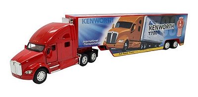Miniatura Caminhão Kenworth T700 Carreta Baú Vermelho 1:68