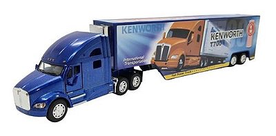 Miniatura Caminhão Kenworth T700 Carreta Baú Azul 1:68