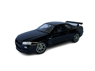 Miniatura Nissan GTR R34 Skyline Preto Metal 1:24