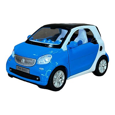 Miniatura Smart Fortwo Azul Acende Luz E Som Metal 1:24