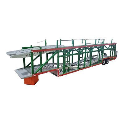 Miniatura Carreta Cegonha 2 Eixo Mdf Verde e Vermelho 1:32