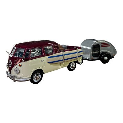 Miniatura Volkswagen Kombi Surf + Trailer MotorMax 1:24