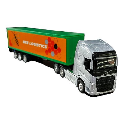 Miniatura Caminhão Volvo Prata Bau Verde Welly 1:64