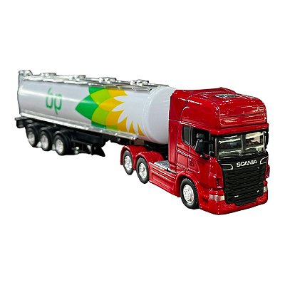 Miniatura Caminhão Scania Vermelho Tanque Branco Welly 1:64
