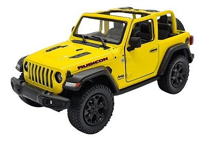 Miniatura Jeep Wrangler Rubicon Teto Aberto Amarelo 1:34