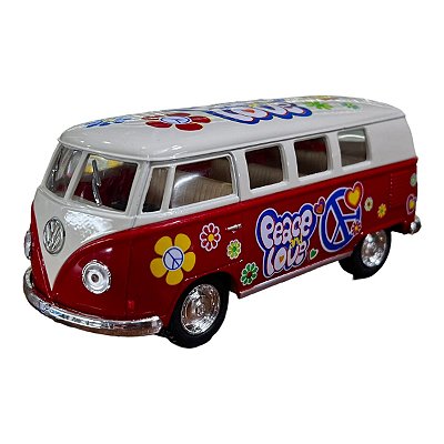Miniatura Volkswagen Kombi 1962 Paz e Amor Vermelho 1:32