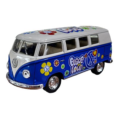 Miniatura Volkswagen Kombi 1962 Paz e Amor Azul 1:32