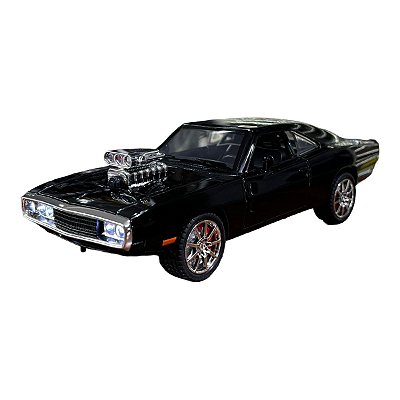 Miniatura Dodge Charger RT Preto Acende Luz E Som Metal 1:24