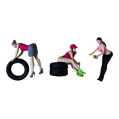 Miniatura Boneco 3 Mulheres Borracharia 1:24