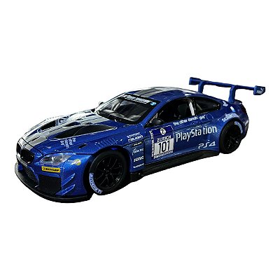 Miniatura BMW M6 GT3 Azul Acende Luz E Som Metal 1:24