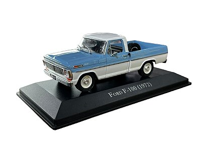 Miniatura Ford F100 1972 Azul e Branco Metal 1:43