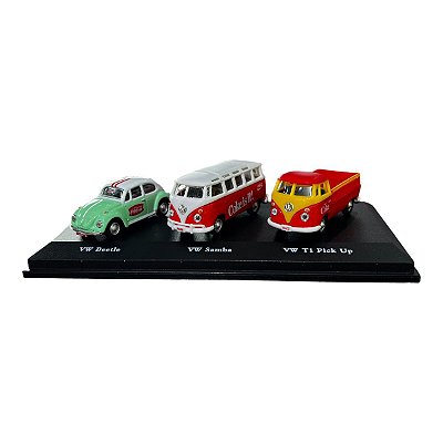 Miniatura Volkswagen Fusca + Kombi + Kombi Coca Cola 1:72