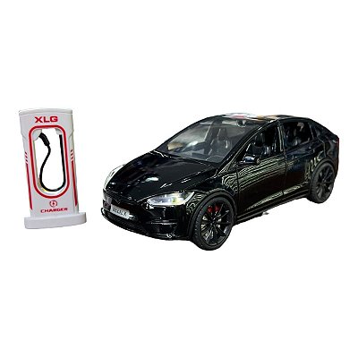 Miniatura Tesla Model X Preto Acende Luz E Som 1:24
