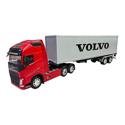 Miniatura Caminhão Volvo Fh500 Vermelho Carreta Baú 1:32