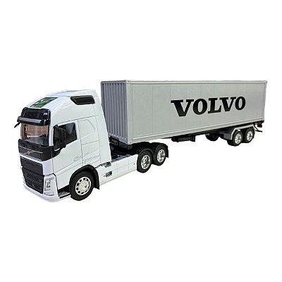 Miniatura Caminhão Volvo Fh500 Branco Carreta Baú 1:32