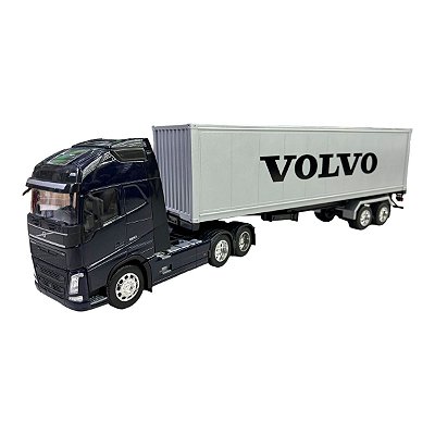 Miniatura Caminhão Volvo Fh500 Azul Carreta Baú 1:32