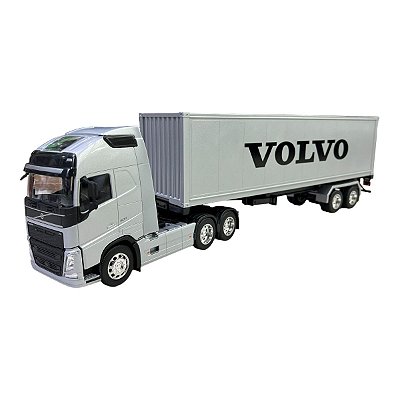 Miniatura Caminhão Volvo Fh500 Prata Carreta Baú 1:32