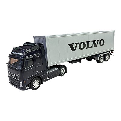 Miniatura Caminhão Volvo Fh12 Azul Carreta Baú 1:32