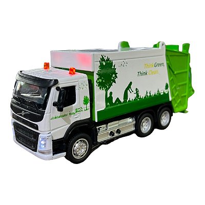 Miniatura Caminhão Volvo Fm Coleta Lixo Acende Luz Som 1:50
