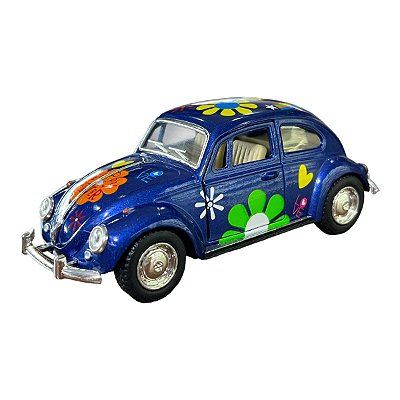 Miniatura Volkswagen Fusca Paz e Amor Azul Metal 1:32