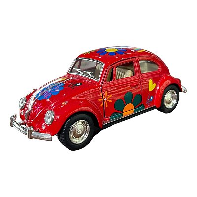 Miniatura Volkswagen Fusca Paz e Amor Vermelho Metal 1:32