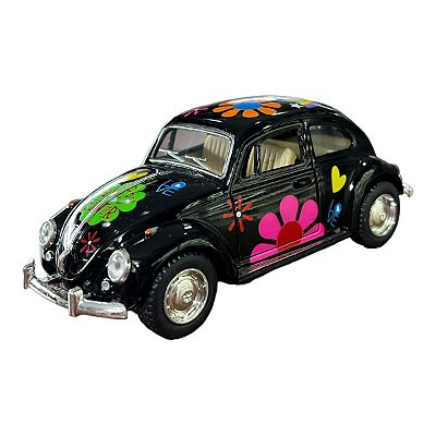 Miniatura Volkswagen Fusca Paz e Amor Preto Metal 1:32