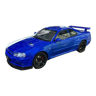 Miniatura Nissan Skyline GTR R34 Azul Acende Luz e Som 1:24