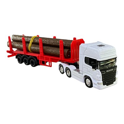 Miniatura Caminhão Scania Branco Madereiro Welly 1:64