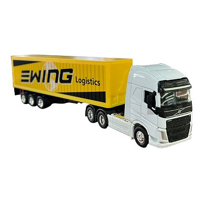 Miniatura Caminhão Volvo Branco Bau Amarelo Welly 1:64