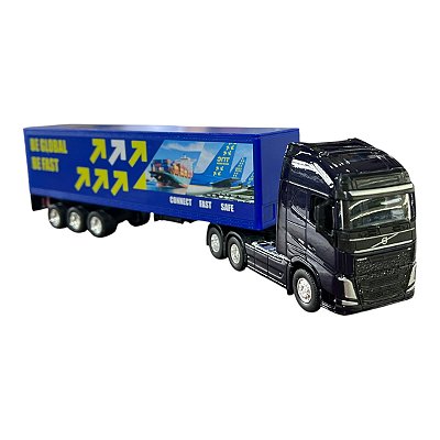 Miniatura Caminhão Volvo Azul Bau Azul Welly 1:64