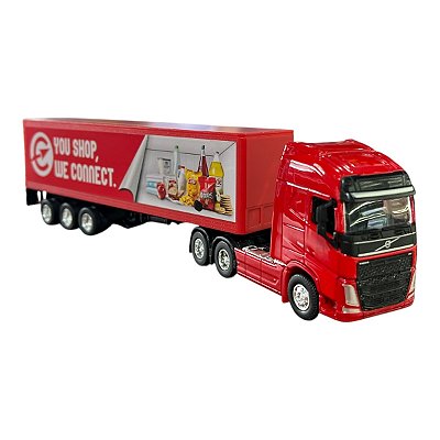Miniatura Caminhão Volvo Vermelho Bau Vermelho Welly 1:64