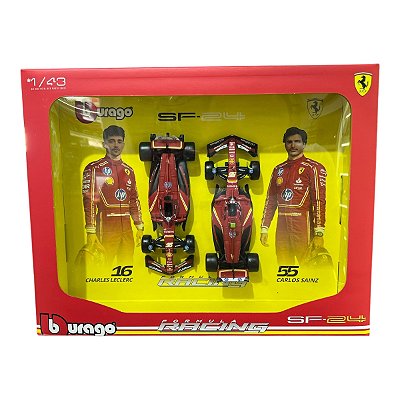 Miniatura Fórmula 1 F1 Ferrari SF-24 Pack com 2 #16 #55 1:43