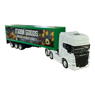 Miniatura Caminhão Scania Branco Bau Verde Welly 1:64