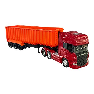 Miniatura Caminhão Scania Vermelho Caçamba Welly 1:64