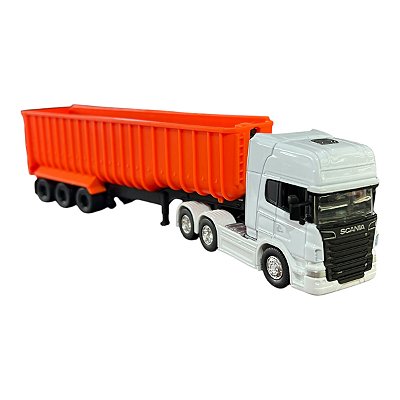 Miniatura Caminhão Scania Branco Caçamba Welly 1:64