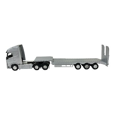 Miniatura Caminhão Volvo Prata Prancha Welly 1:64