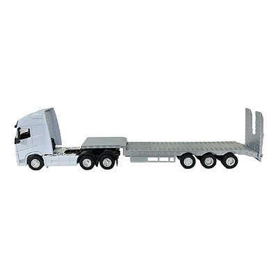 Miniatura Caminhão Volvo Branco Prancha Welly 1:64