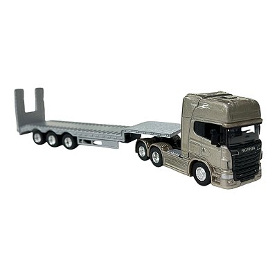 Miniatura Caminhão Scania Dourado Prancha Welly 1:64