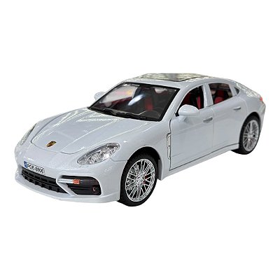 Miniatura Porsche Panamera Branco Liga Luz e Som Metal 1:18