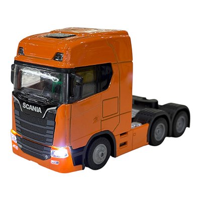Miniatura Caminhão Scania 770S Laranja Luz e Som 1:50