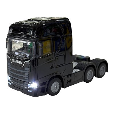 Miniatura Caminhão Scania 770S Preto Luz e Som 1:50