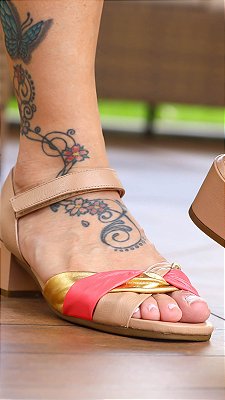 Sandália Feminina Opanaken Nude Cristal Ouro