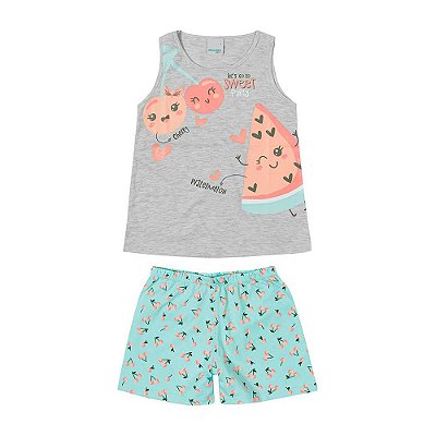 Pijama Infantil Feminino Curto Cinza Cherry - Malwee - Personalize