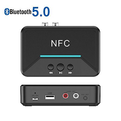 Receptor Transmissor Áudio Usb Bluetooth 5.0 Nfc C/ P2 E Rca