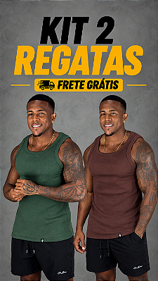 Kit com 2 Regatas Americanas Masculinas Ribana Canelada 92% Algodão 8% Elastano De Buenas Marrom e Verde Lisa