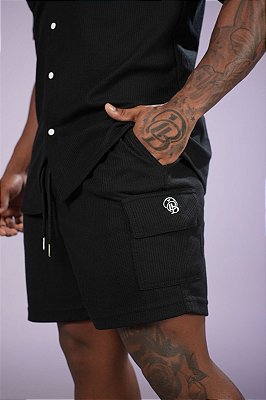 Bermuda Preta Cargo Tricot De Buenas ( Leve, macia, versátil, rolês finais de semana )
