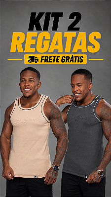 Kit com 2 Regatas Americanas Masculinas Ribana Canelada 92% Algodão 8% Elastano De Buenas Cinza Chumbo e Bege Viés