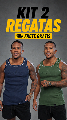 Kit Com 2 Regatas Americanas Masculinas Ribana Canelada 92% Algodão 8% Elastano De Buenas Verde Militar + Azul Marinho