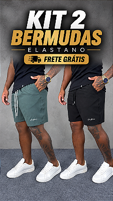 Kit Com 2 Bermudas Tactel Elastano Masculinas De Buenas Verde Militar + Preta