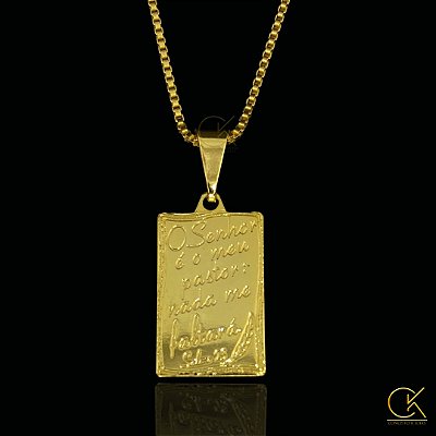 PINGENTE PLACA O SENHOR É MEU PASTOR  – 2,0 X 1,2 CM – BANHADO A OURO 18K